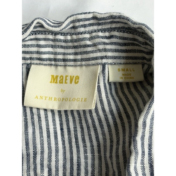 Maeve by Anthropologie Top Womens Med Blue Stripe Button 100% Linen Sleeveless - Picture 3 of 8